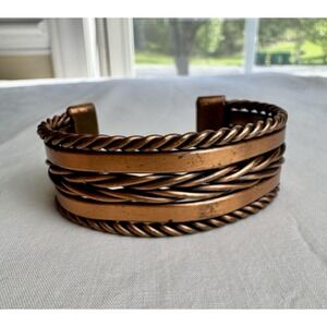 VTG Estate Copper Twist Braided Design 1" Wide Cuff Bracelet Cowboy Cowgirl 70s